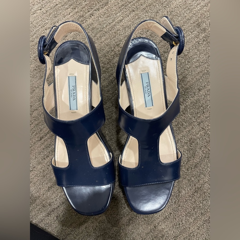 Navy Prada wedges size 36